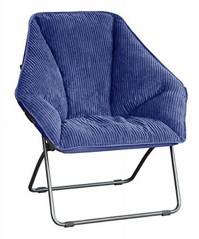 Navy Blue Corduroy Folding Dish Chair with Metal Frame