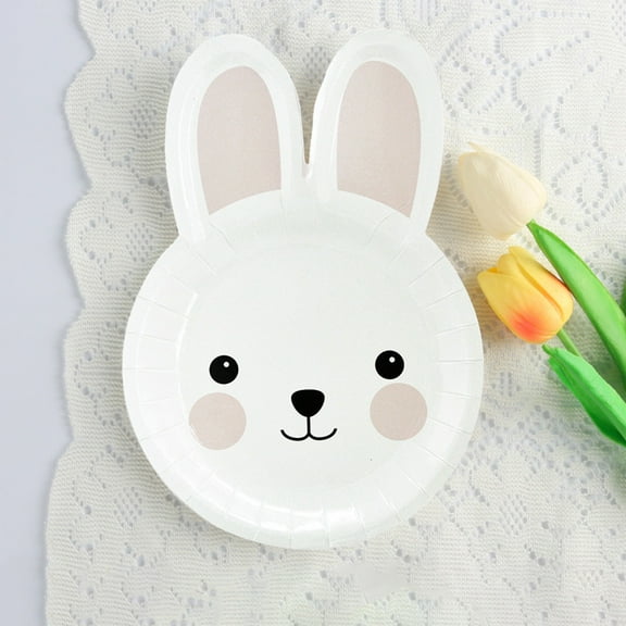 Zenithome 12Pcs White Disposable Easter Tableware Set Unique Charming Sturdy In Paper for Holiday Parties Birthday Parties Picnics 6.69In X 9.45In Plate 7.48In X 3.94In X 1.97In Bag