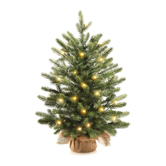 Zenithome 18in Pre-Lit Artificial Christmas Tree with Warm White LED Lights, Timer & Remote, Realistic Flame Retardant Holiday Decor for Tabletop