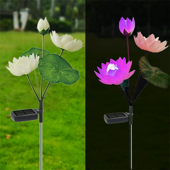 Zenithome 2 Pack Solar Garden Lights Outdoor, Lotus LED Lantern for Patio Pathway Yard Decor, Waterproof IP65, Auto On/Off, 8-15 Hours Runtime