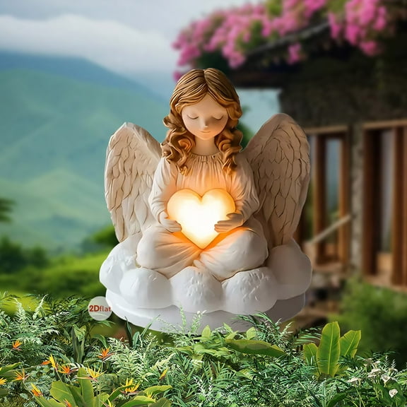 Zenithome 2D Flat Acrylic Garden Stake with Angel Wing Figures, Heart Motif Outdoor Yard Decoration for Lawn Flower Bed Potted Plant