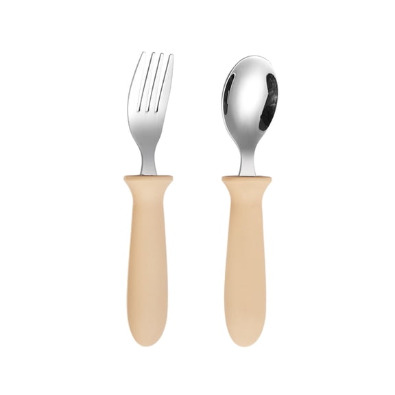 EazyTech 2Pcs Cute Safe Soft Non Slip 304 Stainless SteelFork Spoon Set for Home Daycare Travel 5.5x0.9In 5.5x1In Smooth Light Ergonomic Ideal for Self Feeding Learning