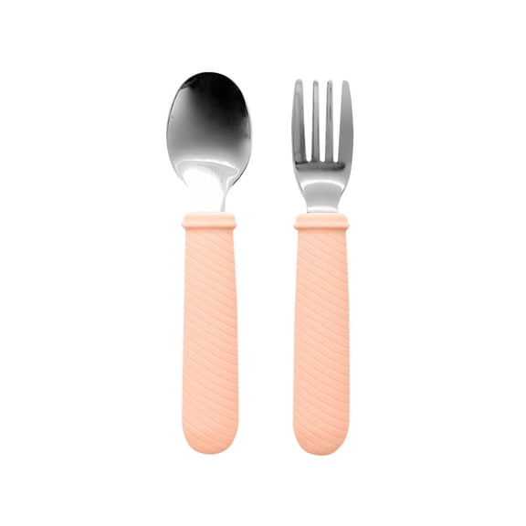 EazyTech 2Pcs Safe Cute ErgonomicFork and Spoon with Silica Gel Grip for Home Nursery Travel Soft Secure Easy Hold Smooth Light Ideal for Feeding Learning Meals