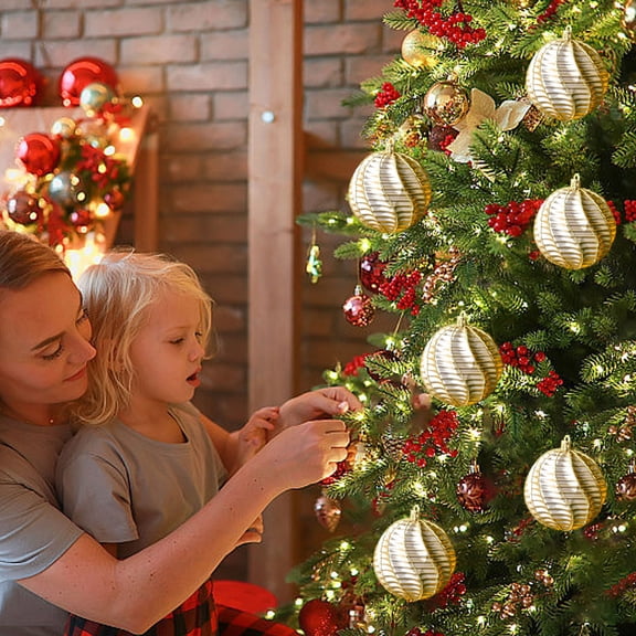 Zenithome 2Pcs Vivid Soft Lightweight Fluffy Flocked Christmas Ball In 3.14In Gold Red Coffee Purple For Xmas Tree Home Office Wedding Party Holiday Decor