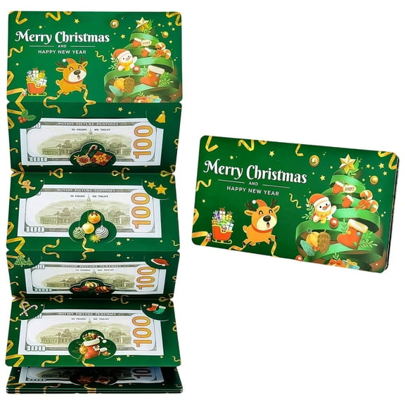 Zenithome 6-Slot Christmas Money Holder Card with Envelope & Ribbon - Festive Holiday Cash Gift Present for Parties & Celebrations