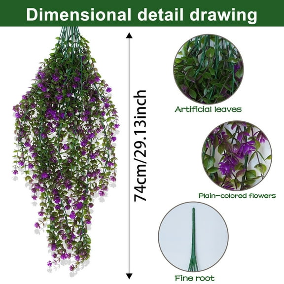 Zenithome 75cm Long Wall-Mounted Hanging with Artificial Flowers for Living Room, Ceiling, Patio Decor - Easy Installation, Lightweight & Versatile Home Garden Decoration