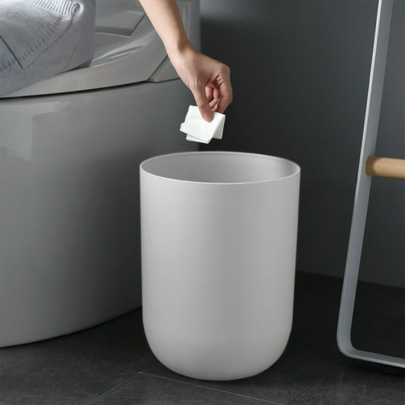 Zenithome Bathroom Trash Can for Living Room Bedroom Gray White Plastic Large Round Thickened Bins 10.63x7.87x7.87in