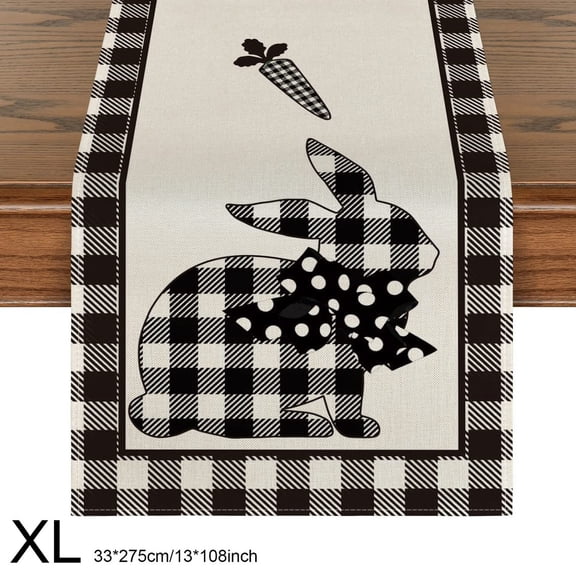 Zenithome Black Easter Table Runner 108x13 in, Bunnies Rabbit Spring Holiday Kitchen Dining Decor for Indoor Outdoor Party, Washable Wrinkle Resistant