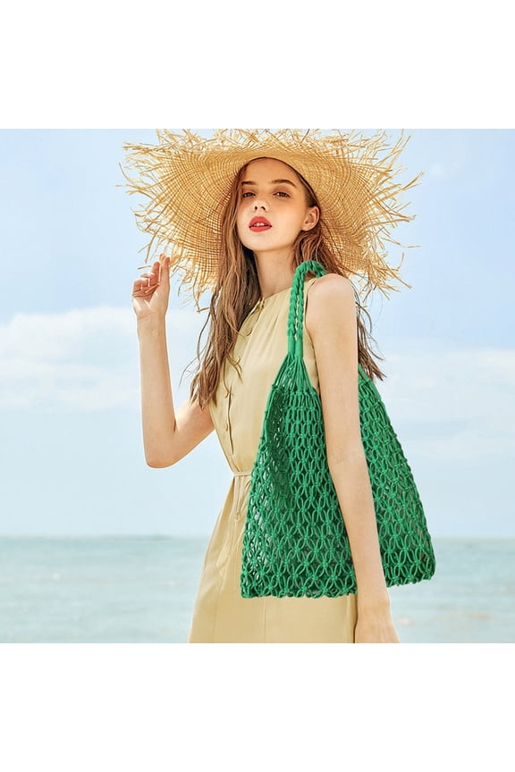 Chic Cotton Crochet Backpack In 11.4×10.6×0.78In With Soft Comfy Spacious Design For Beach Travel And Daily Use In Yellow Coffee Gray Black Green