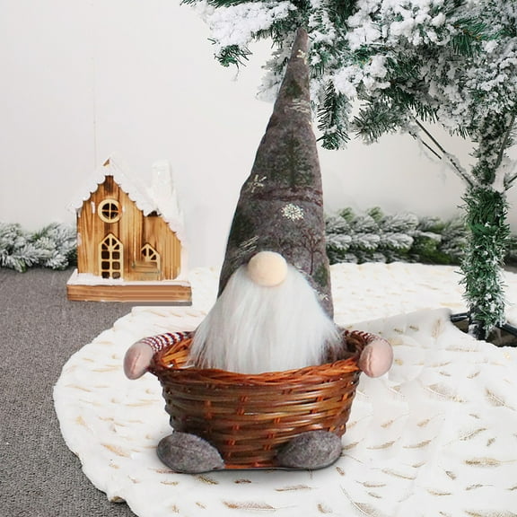 Zenithome Christmas Candy Basket with Faceless Doll Decoration, Fruit Basket, Long Hat, Apples, Festive Holiday Gift