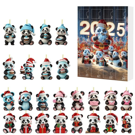 Zenithome Christmas Countdown Calendar with Cute Pandas, Acrylic Hanging Ornament Holiday Gift Box for Family Friends Festive Home Office Decoration