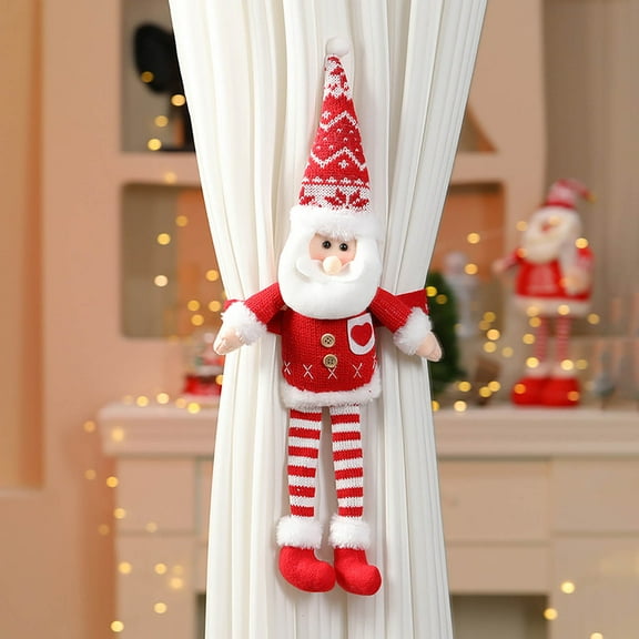 Zenithome Christmas Knitted Long Leg Curtain Tiebacks, Festive Holiday Curtain Holdbacks for Home Decor, Elderly Snowman Deer Design, Durable Cloth Curtain Accessories
