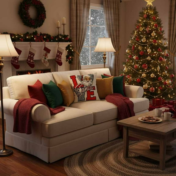 Zenithome Christmas Linen Pillowcase with Festive Dwarf Design for Holiday Home Decor