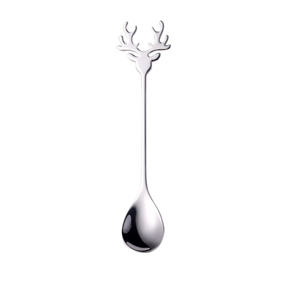 EazyTech Christmas Reindeer Spoon 5.5In Long Cute Unique Glossy Mirror Titanium Rainbow for Home Bar Restaurant Coffee Mixing Dessert Ice Cream Gift Sturdy Smooth Festive