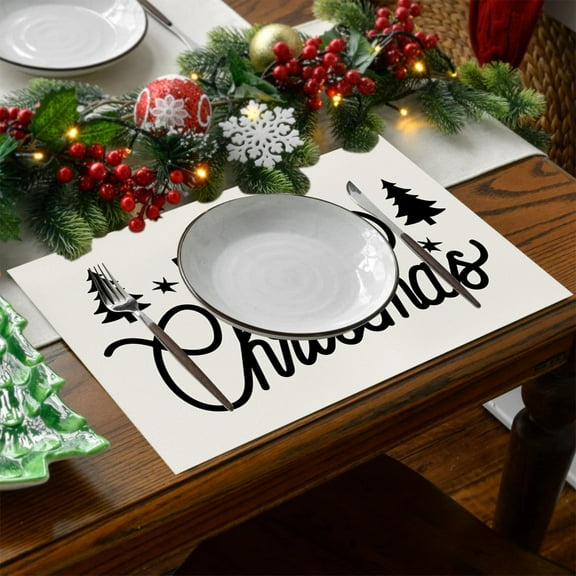 Zenithome Christmas Table Placemats Set of 6, Cotton Linen Waterproof Double Sided Insulated Heat Resistant Non Slip Place Mats for Kitchen Dining Room, 17.71x12.59 Inch