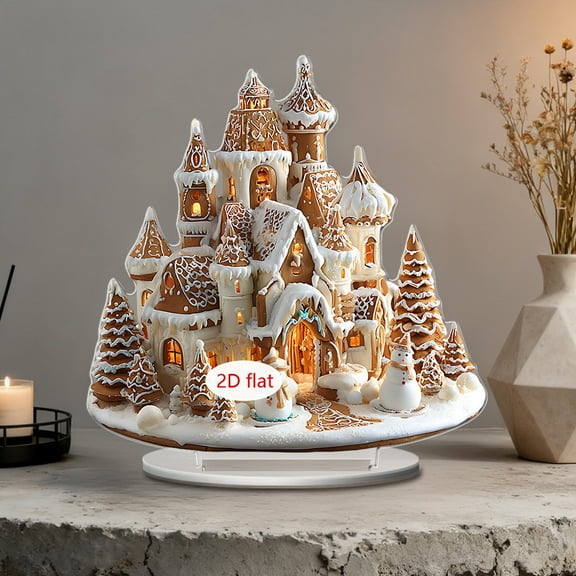 Zenithome Christmas Themed Acrylic Carousel and Castle Ornaments, Festive 2D Holiday Decor for Home Display, Lightweight Durable Acrylic Christmas Decoration
