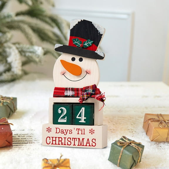 Zenithome Christmas Wooden Countdown Calendar for Home Tree Or Gift Use Features Red White Colors Movable Numbers Snowman Santa Design 7.87X3.93X1.57in
