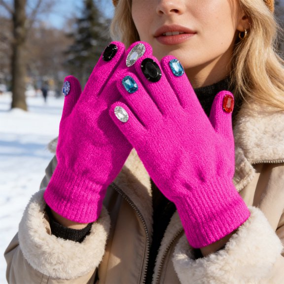 Zenithome Colorful Sparkly Soft Stretchy Crochet Winter Gloves for Casual Riding Outdoor Activities 8X4.7In Assorted Colors