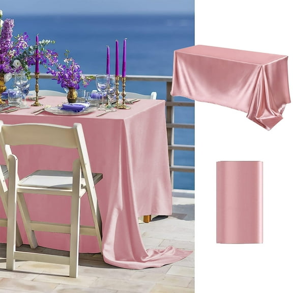 Zenithome Custom Cut Solid Color Glossy Satin Tablecloth 260x145cm for Wedding Banquet Hotel Events, 100% Polyester Washable Fabric for Party Dining Decor in White Gold Silver Rose Red