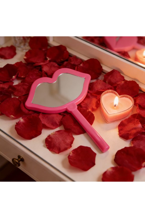 Cute Compact Lightweight Handheld Lip Shape Mirror 6.29In X 4.72In For Travel Purse School Holds Clear Hd Reflection In Black Pinky Hot Pinky White Red Smooth Sturdy