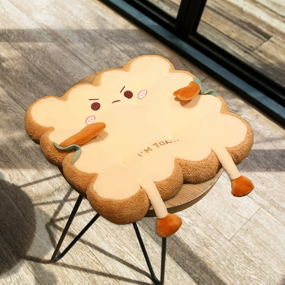 Zenithome Cute Toast Seat Cushion for Office Home Car, 15.7x15.7In Fluffy Crystal Velvet Pad, Soft Breathable & Non-Slip