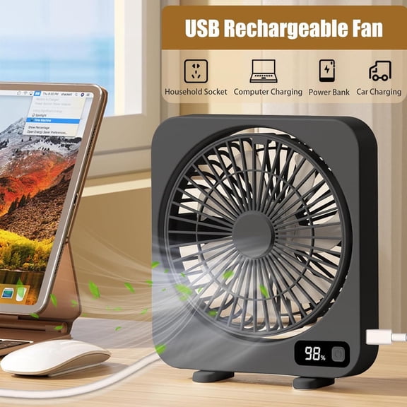 Zenithome Digital Desktop Fan, 5 - Speed, 188X6.5X1.8in, Beige, Quiet Brushless Motor, for Home Office Study, Type - C Charging