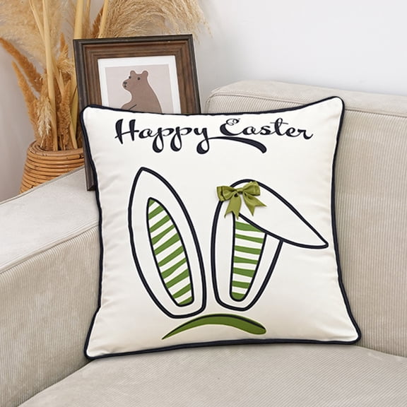 Zenithome Easter Bunny Eggs Pillow Cushion Multicolor Vibrant Double Sided Easy Care 17.7Inx17.7In for Living Room Bedroom Office Holiday Gift