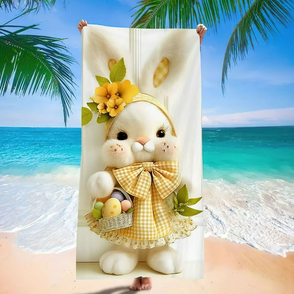 Zenithome Easter Bunny Themed Microfiber Beach Towel 55x27 in Large Quick Dry Lightweight Multipurpose Outdoor Picnic Bath Mat