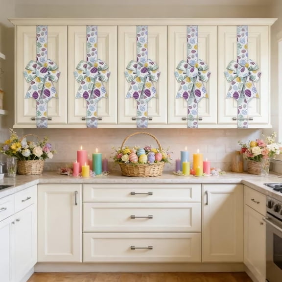 Zenithome Easter Egg And Bow Cabinet Door Tie In Peach Soft Reusable Wired Festive For Pantry Pulls Fridge Handles Easter Basket Handles 6In Loop 17.7In Strip