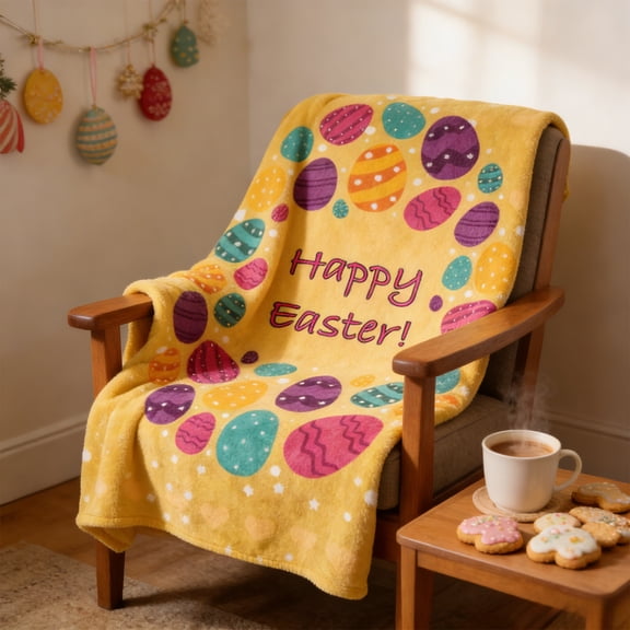 Zenithome Easter Egg Bunny Flannel Blanket Multicolor Super Soft Warm Lightweight 31.5x47.24In for Sofa Car Bed Easter Decoration