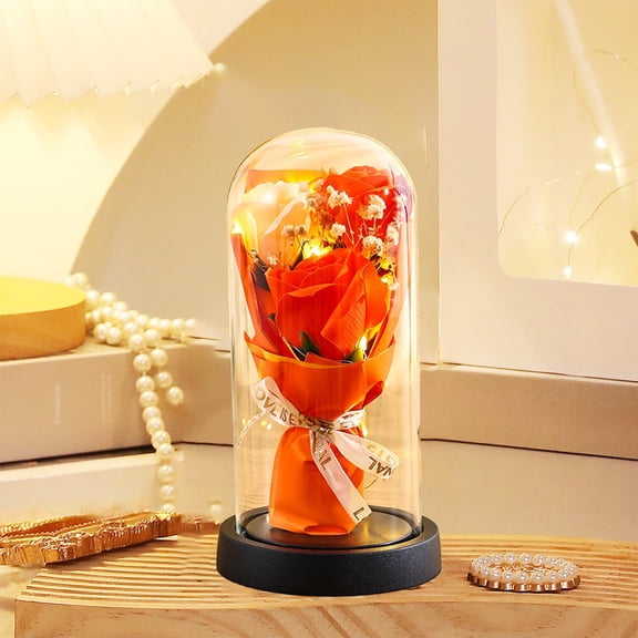 Zenithome Elegant Luminous Timeless Multicolor Eternal Rose In Glass Dome 8.66x4.72 In for Mom Birthday Valentine Gift