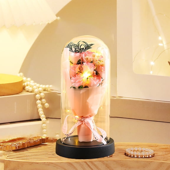Zenithome Elegant Luminous Timeless Pink Blue Orange Red Preserved Rose In Glass Dome 8.66x4.72 In for Mom Girlfriend Wife Birthday Valentine Gift