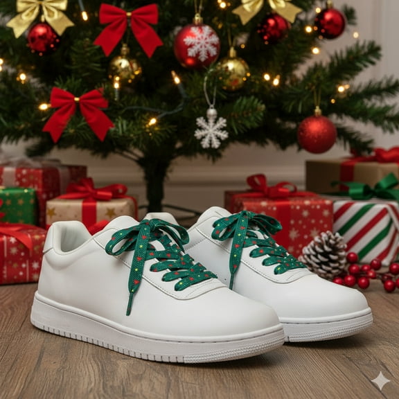 Zenithome Festive Christmas Print Shoe Laces for Sneakers & Boots, Durable Polyester, Holiday Themed Patterns, 5 Designs, 120cm Long Flat Laces