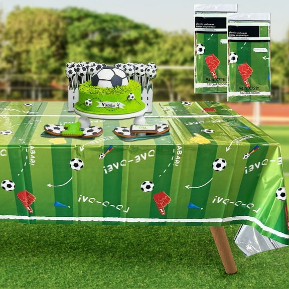 Zenithome Green Disposable Plastic Tablecloth 40x20cm, Football Party Decorations Supplies, Waterproof & Stain Resistant for Birthday & Sports Events (2-Pack)
