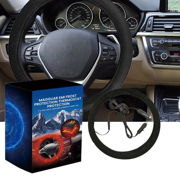 Zenithome Heated Steering Wheel Cover Fast Warm Soft Cozy Comfortable for Car Suv Truck 14.96In Fits 12V with Lighter Plug