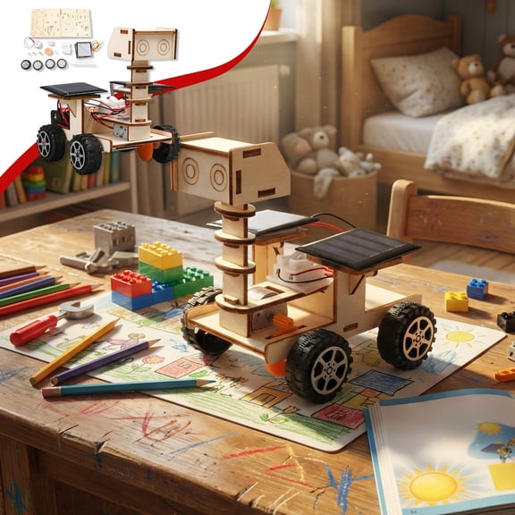 Zenithome Khaki Solar Rover Diy Kit Educational Hands On Safe Light Fun for Home School Outdoor Science Play 5.12In X 4.92In X 4.72In
