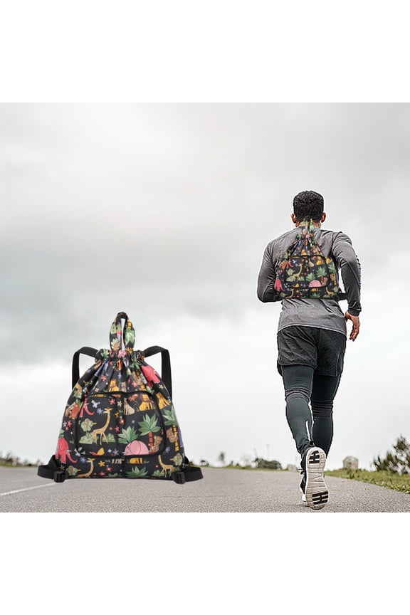 Lightweight Foldable Drawstring Backpack, Water-Resistant Nylon Sports & Fitness Storage Bag, Travel Gym Sack with Drawstring Pocket, 38x43cm Carryall for Outdoor & Daily Use