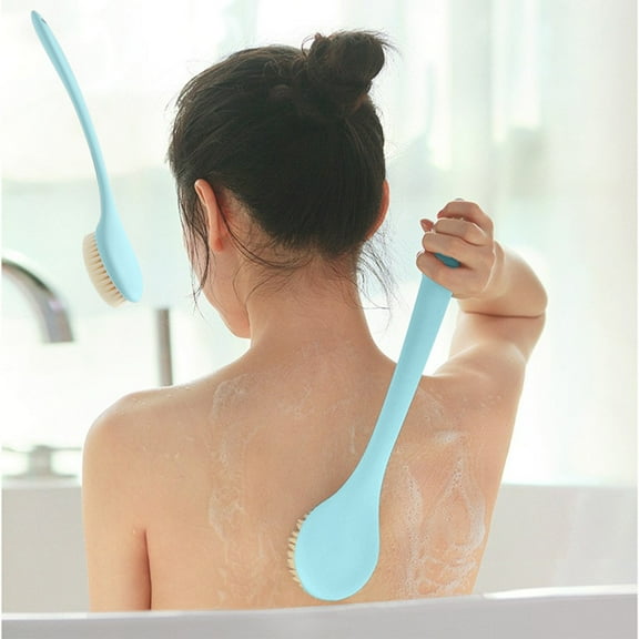 Zenithome Long - Handle Body Brush with Soft Bristles, Gray Pink Blue White, 13.98 * 2.76 * 0.79In, for Wet/Dry Bath, Exfoliation, Massage, Gentle Touch