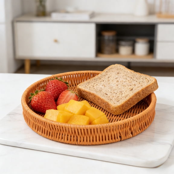 Zenithome Multicolor Plastic Imitation Vines Woven Storage Basket for Fruit Vegetable Snack Bread Sturdy Flexible Washable and Decorative 13.78X13.78X1.77In