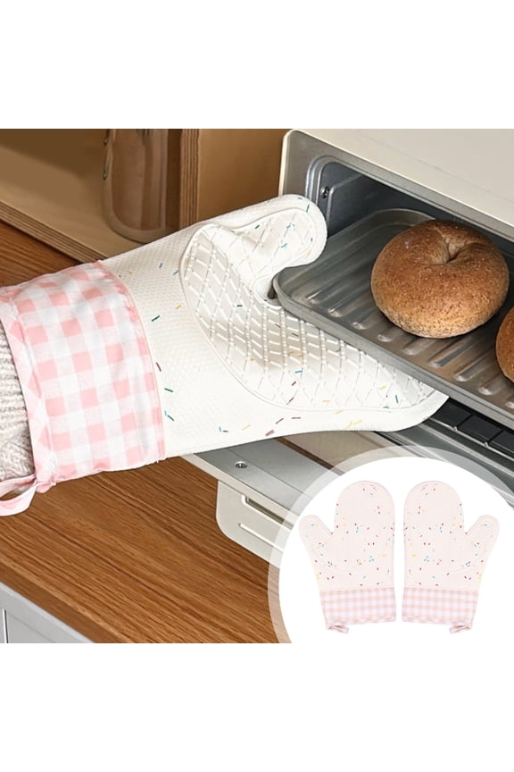 Pink Long Insulated Kitchen Gloves Thick Heat Resistant Soft Durable for Baking Cooking Handling Hot Items In 11.02x7.09x0.39 In