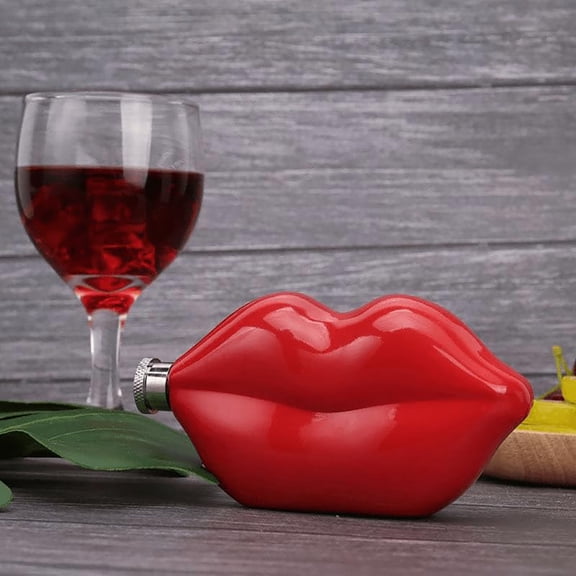 Zenithome Red Elegant Chic Unique Lip Shaped Whiskey Flask 5 Oz For Valentines Day Gifting Home Bar Travel 4.92x2.56x1.38 In