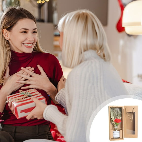 Zenithome Red Pink Natural Long Lasting Elegant Dried Flower Decoration Gift Box 4.53x3.94x10.63In for Valentine Mother'S Day Home Table Coffee Shop Display