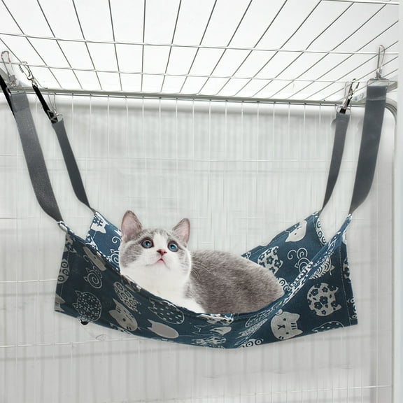 Zenithome Reversible Pet Hammock for Cages, Double Sided Hanging Bed with Straps & Metal Hooks, Soft Breathable Linen Mat for Cats, Small Dogs, Rabbits