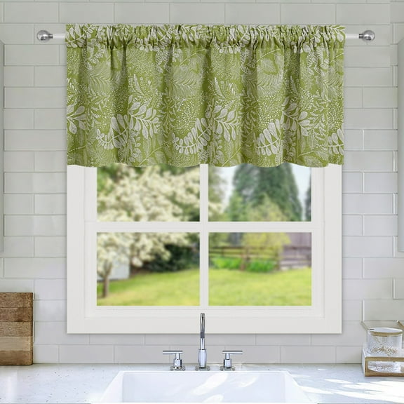 Zenithome Romantic Printed Kitchen Curtain Valance, Spring Floral Semi-Sheer Window Treatment, Polyester Cafe Curtain for Home Decor, 55x18 Inches