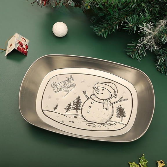 EazyTech Silver Metal Christmas Vintage Tray Sturdy Festive Decorative 10X6.2X1.1In for Holiday Table Party and Gift Display