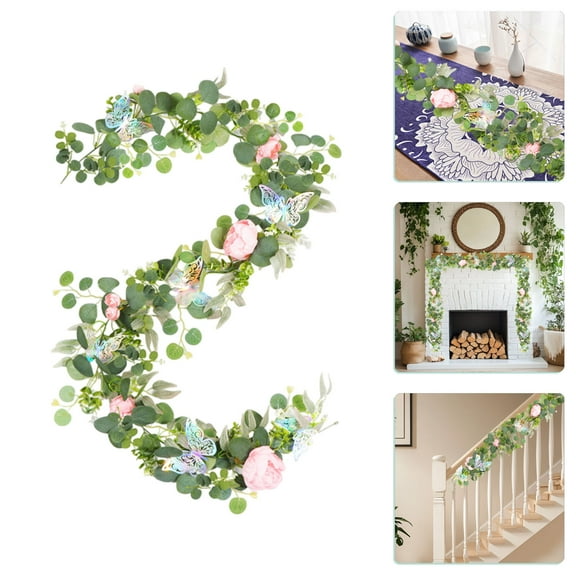 Zenithome Simulation Rattan Peony Vine with Butterflies Artificial Flowers for Wedding Party Home Decor 180cm Faux Floral Garland