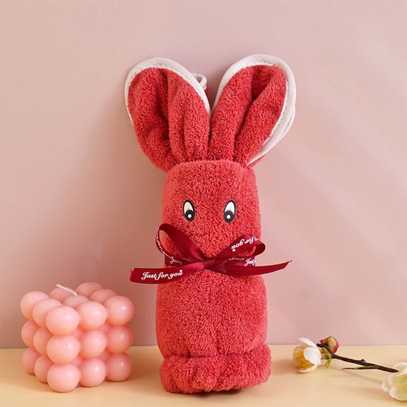 Zenithome Soft Plush Bunny Towel 13.77x29.52In for Home Wedding Travel, Absorbent Cute Non Shedding Gift Set 13.77x29.52In