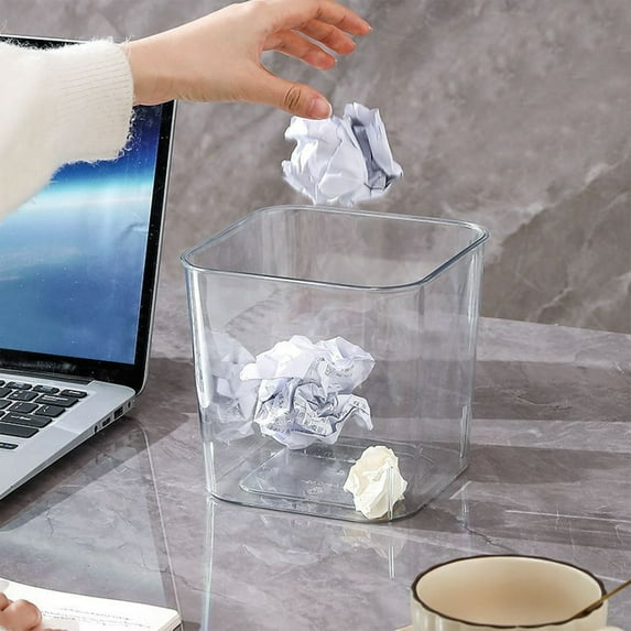 Zenithome Transparent Wastebasket for Desk Living Room Bathroom Gray Clear Plastic Large Opening Bins 6.1x6.1x5.7in