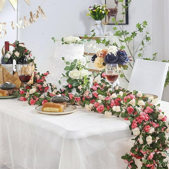 Zenithome Vibrant Timeless Durable Orange Pink Artificial Rose Vine 96.46 In for Home Wedding Thanksgiving Decor
