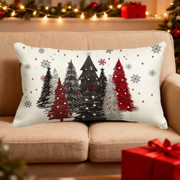 Zenithome Vivid Festive Soft Warm Comfortable Linen 3D Christmas Pillowcase In 19.6x11.8In Multicolor For Sofa Bed Home Holiday Decor